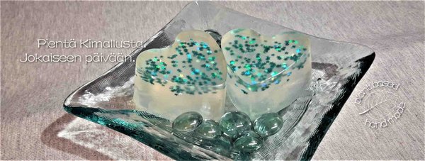 Handmade transparent heart soap with turquoise glitter, CANDAVON