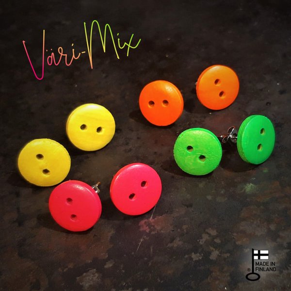 Stud Earrings ~NeonNappi~ COLOR-MIX, 4 pairs