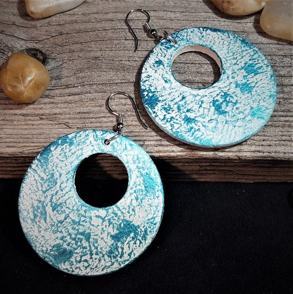 Circle Earrings ~PuunKehrä~ White/Tuquoise (Large)